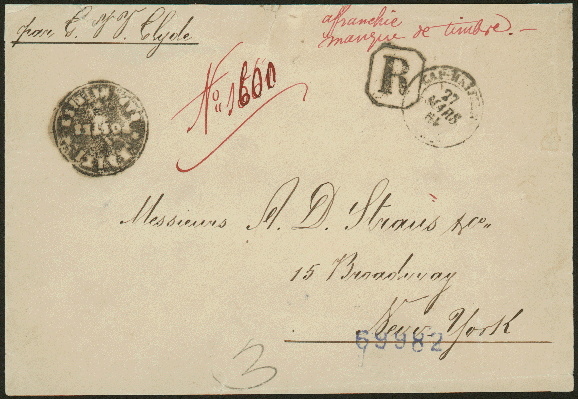 ONLY KNOWN REGISTERED COVER WITH A NEGATIVE
SEAL FRANK OF RPUBLIQUE SEPTENTRIONALE!