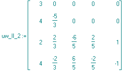 uw_II_2 := matrix([[3, 0, 0, 0, 0], [4, -5/3, 0, 0, 0], [2, 2/3, -6/5, 2/5, 1], [4, -2/3, 6/5, -2/5, -1]])