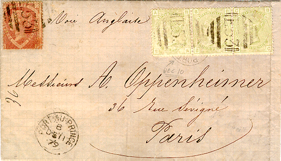 Letter send from the British Post Office in Port au Prince showing 
the E53-cancel on British stamps